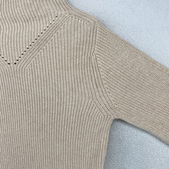 PACT Sweater Womens XS Organic Cotton Ribbed Funnel Neck Pullover Beige - Picture 8 of 13